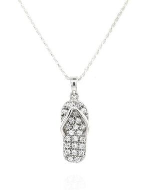 NWOT Lia Sophia Silver Crystal Flip Flop Pendant Necklace